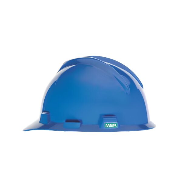 Blue MSA V-Gard slotted hard hat with Fas-Trac III suspension