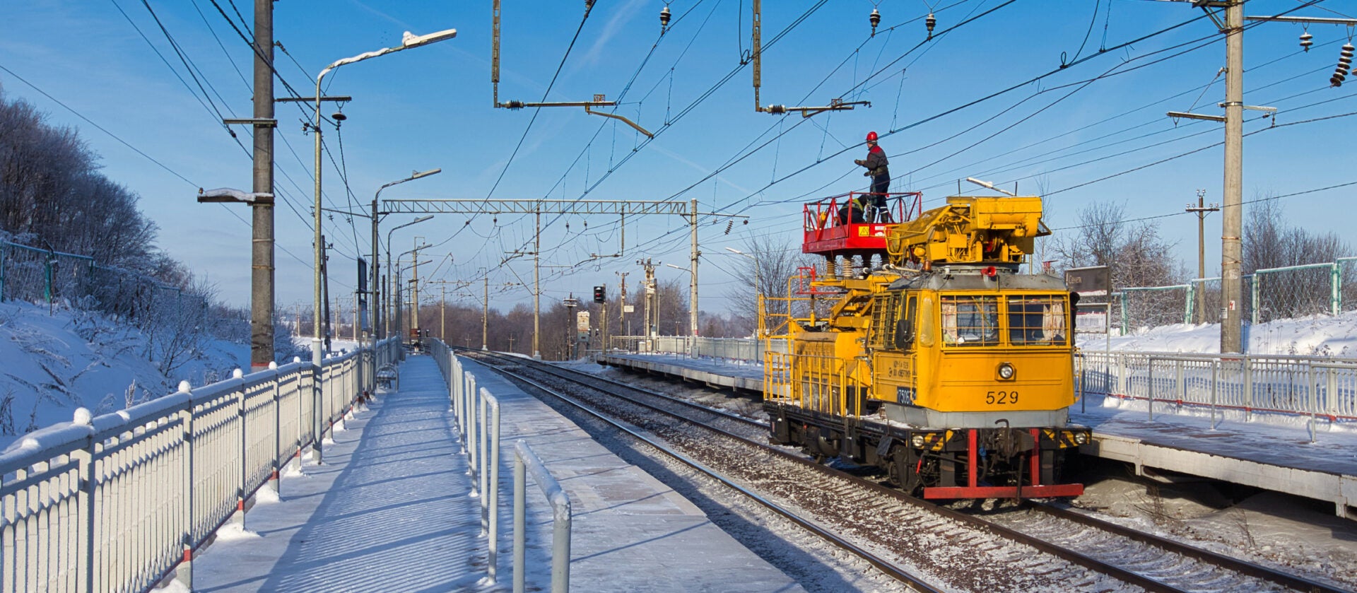 Railway worker using safety equipment